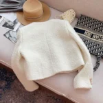 New Korean Chic Female Tweed Basic Button Up Jacket Coat Women Autumn Winter Clothing Runway - Image 3