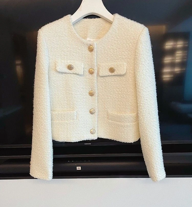 2024-New-Korean-Chic-Female-Tweed-Basic-Button-Up-Jacket-Coat-Women-Autumn-Winter-Clothing-Runway.jpg_ New Korean Chic Female Tweed Basic Button Up Jacket Coat Women Autumn Winter Clothing Runway - Image 1