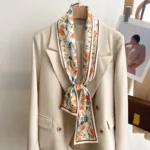 New Women Silk Printed Design Scarf Shawl Fashion Luxury Long Narrow Small Silk Scarves Ladies Headband Headscarve